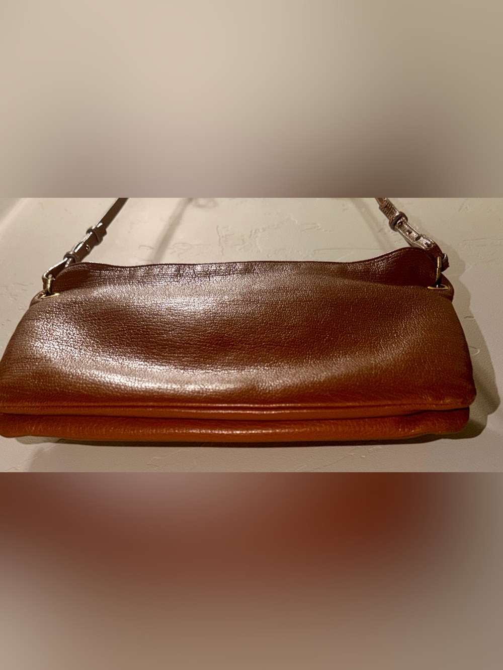 Jimmy Choo Rubie Gold Ring Camel Pebbled Leather Crossbody Bag Purse w/Auth Card - Picture 5 of 16